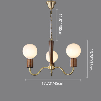 Traditional Vintage Round Orb Copper Walnut Glass 3/5 Light Chandelier For Living Room