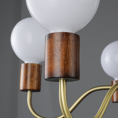 Traditional Vintage Round Orb Copper Walnut Glass 3/5 Light Chandelier For Living Room