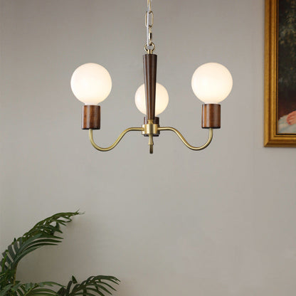 Traditional Vintage Round Orb Copper Walnut Glass 3/5 Light Chandelier For Living Room
