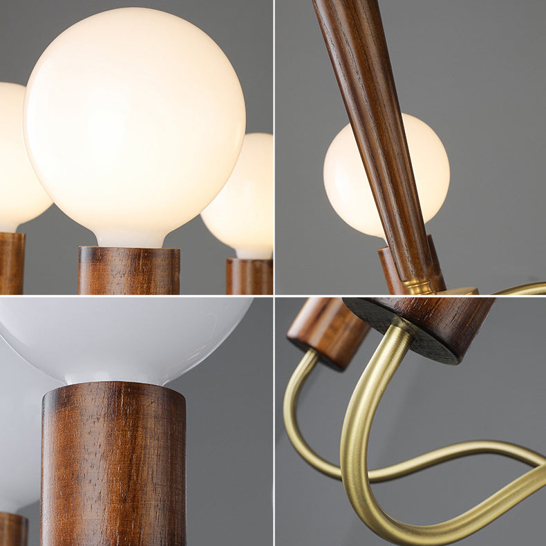 Traditional Vintage Round Orb Copper Walnut Glass 3/5 Light Chandelier For Living Room
