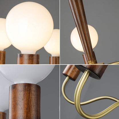 Traditional Vintage Round Orb Copper Walnut Glass 3/5 Light Chandelier For Living Room