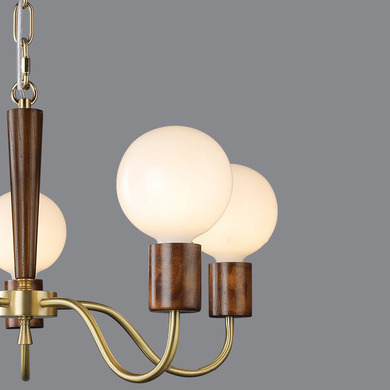 Traditional Vintage Round Orb Copper Walnut Glass 3/5 Light Chandelier For Living Room