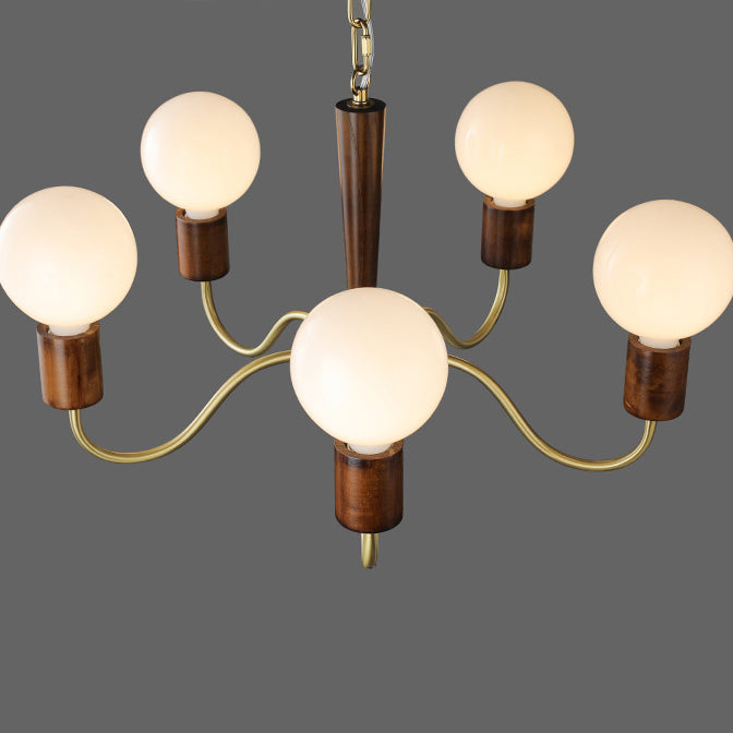 Traditional Vintage Round Orb Copper Walnut Glass 3/5 Light Chandelier For Living Room
