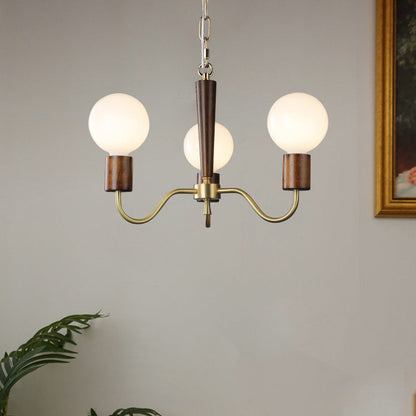Traditional Vintage Round Orb Copper Walnut Glass 3/5 Light Chandelier For Living Room