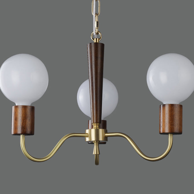 Traditional Vintage Round Orb Copper Walnut Glass 3/5 Light Chandelier For Living Room