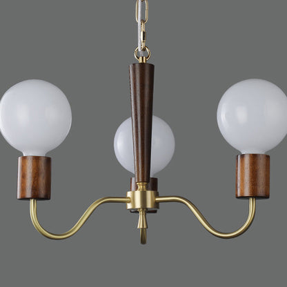 Traditional Vintage Round Orb Copper Walnut Glass 3/5 Light Chandelier For Living Room