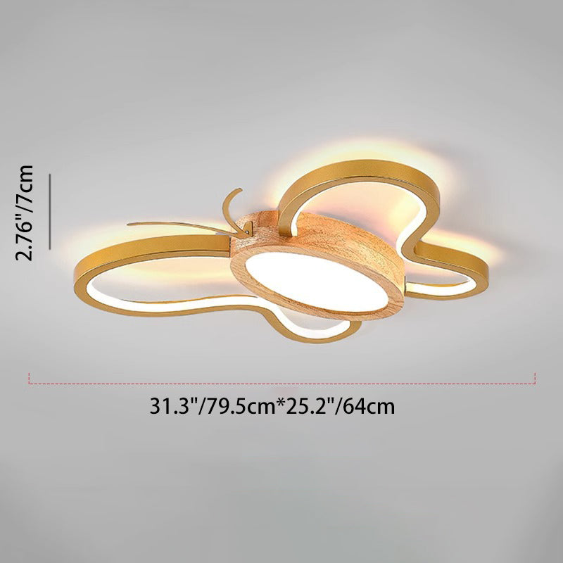 مصباح سقف LED مدمج مصنوع من خشب المطاط الأكريليكي بتصميم فراشة معاصر ومبتكر لغرفة النوم