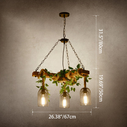 Traditional Rustic Round Cylinder Iron Wood Hemp Rope 3/6/8 Light Chandelier For Dining Room