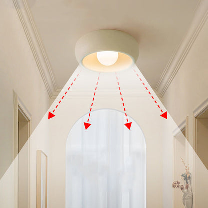 Contemporary Nordic Cream Round Dome Metal Glass LED Flush Mount Ceiling Light For Hallway