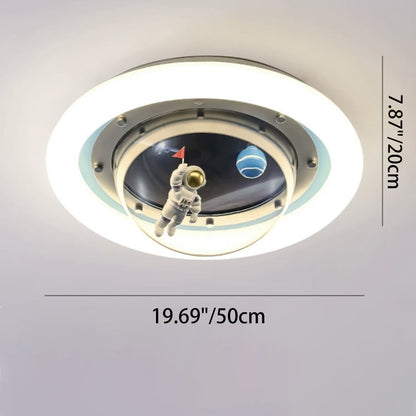 Contemporary Creative Boy Astronaut Round Dome Hardware Acrylic LED Flush Mount Ceiling Light For Bedroom