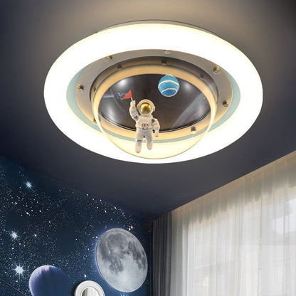 Contemporary Creative Boy Astronaut Round Dome Hardware Acrylic LED Flush Mount Ceiling Light For Bedroom