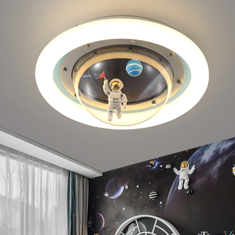 Contemporary Creative Boy Astronaut Round Dome Hardware Acrylic LED Flush Mount Ceiling Light For Bedroom