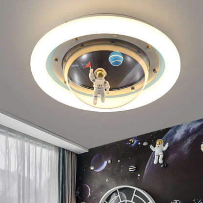 Contemporary Creative Boy Astronaut Round Dome Hardware Acrylic LED Flush Mount Ceiling Light For Bedroom
