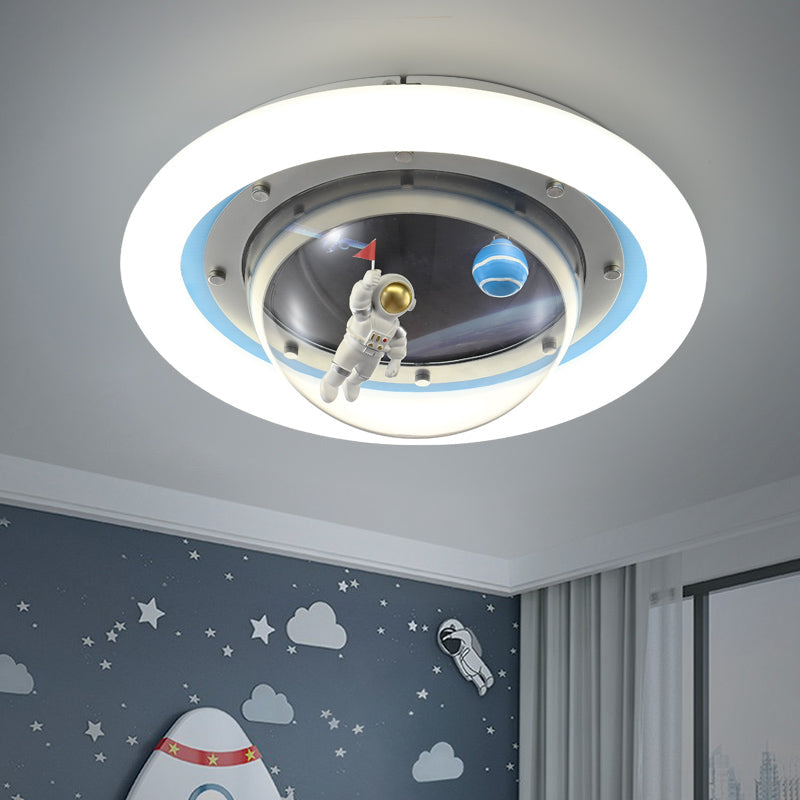 Contemporary Creative Boy Astronaut Round Dome Hardware Acrylic LED Flush Mount Ceiling Light For Bedroom