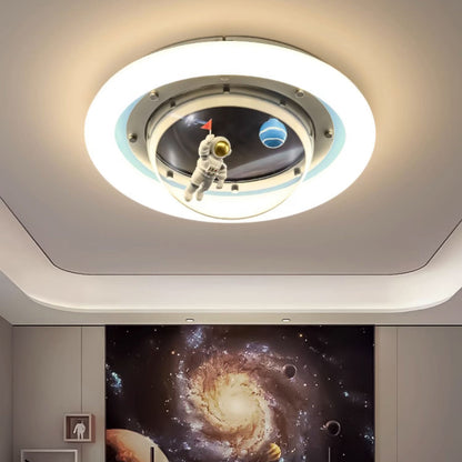 Contemporary Creative Boy Astronaut Round Dome Hardware Acrylic LED Flush Mount Ceiling Light For Bedroom
