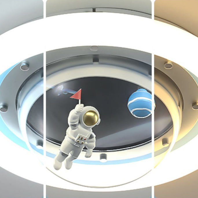 Contemporary Creative Boy Astronaut Round Dome Hardware Acrylic LED Flush Mount Ceiling Light For Bedroom