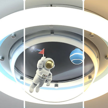 Contemporary Creative Boy Astronaut Round Dome Hardware Acrylic LED Flush Mount Ceiling Light For Bedroom