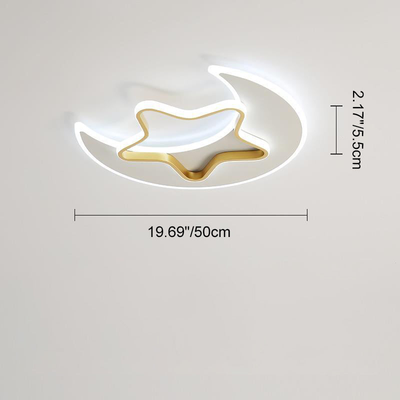 Contemporary Creative Moon Star Iron Acrylic LED Flush Mount Ceiling Light For Bedroom