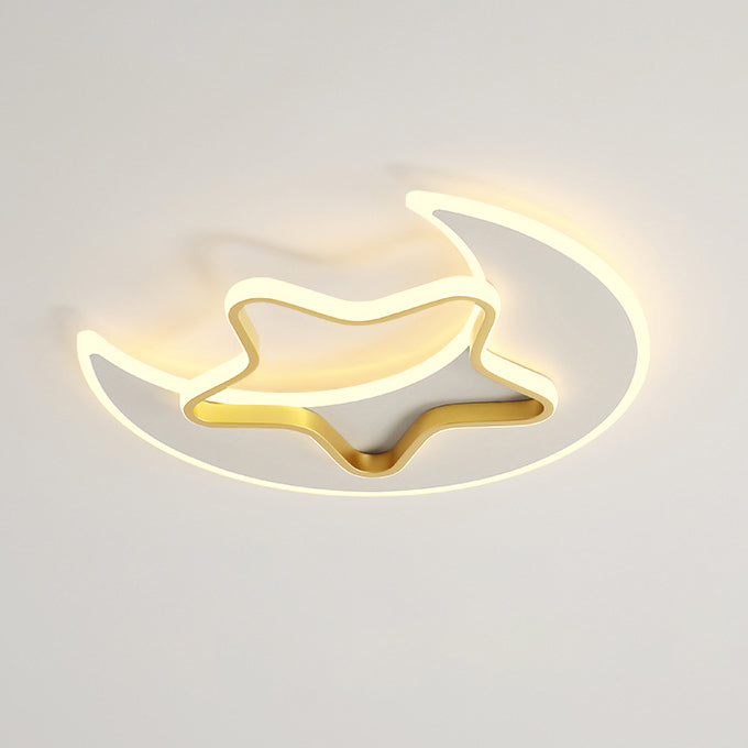 Contemporary Creative Moon Star Iron Acrylic LED Flush Mount Ceiling Light For Bedroom