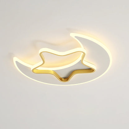 Contemporary Creative Moon Star Iron Acrylic LED Flush Mount Ceiling Light For Bedroom