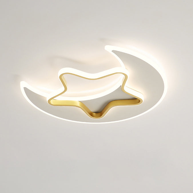 Contemporary Creative Moon Star Iron Acrylic LED Flush Mount Ceiling Light For Bedroom