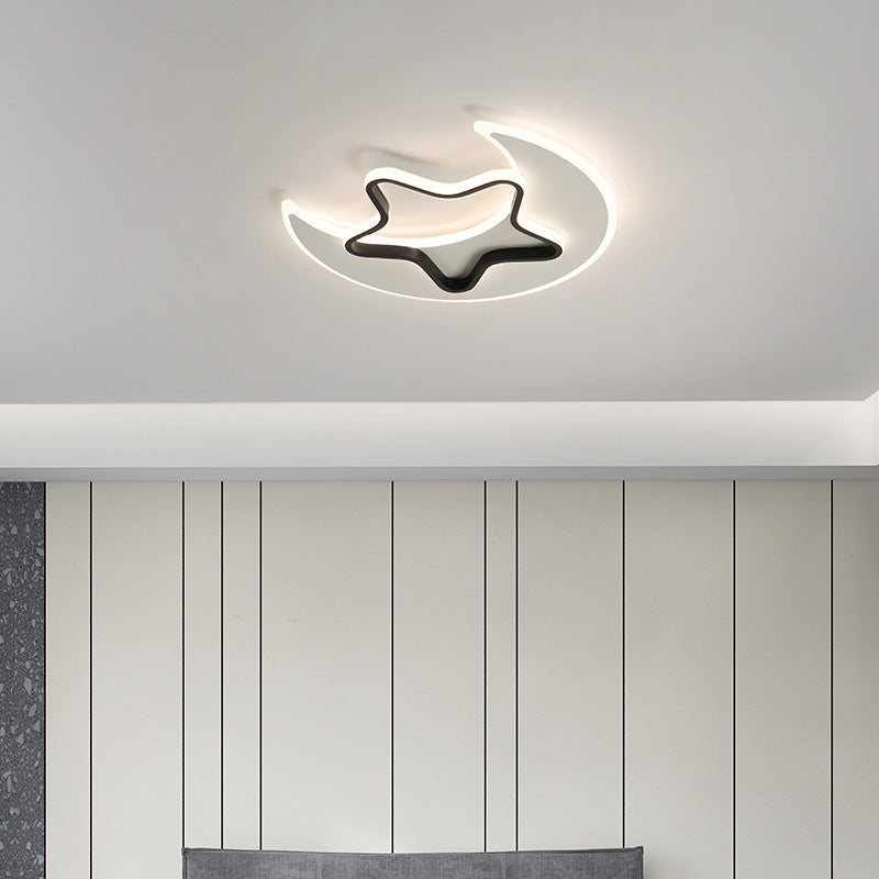 Contemporary Creative Moon Star Iron Acrylic LED Flush Mount Ceiling Light For Bedroom
