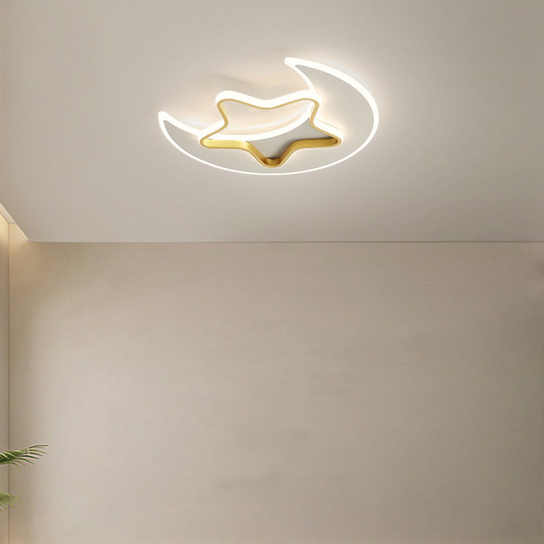 Contemporary Creative Moon Star Iron Acrylic LED Flush Mount Ceiling Light For Bedroom