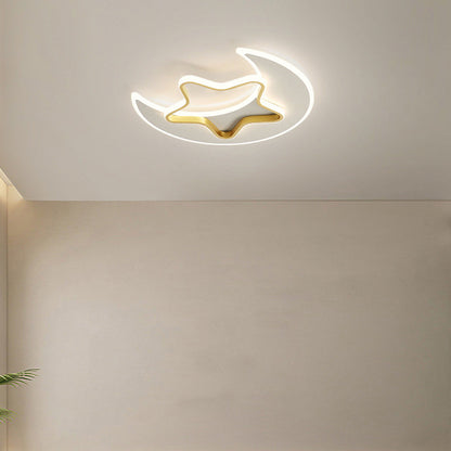 Contemporary Creative Moon Star Iron Acrylic LED Flush Mount Ceiling Light For Bedroom