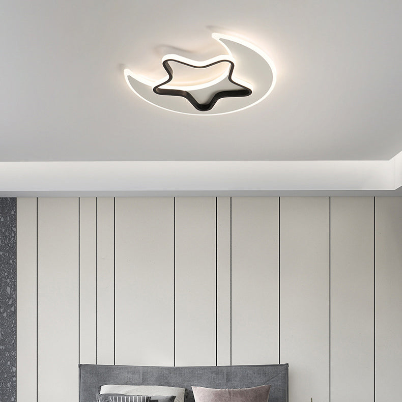 Contemporary Creative Moon Star Iron Acrylic LED Flush Mount Ceiling Light For Bedroom