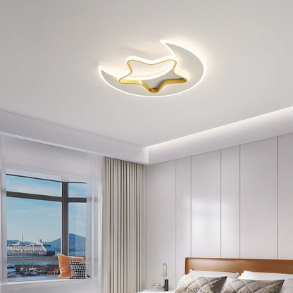 Contemporary Creative Moon Star Iron Acrylic LED Flush Mount Ceiling Light For Bedroom