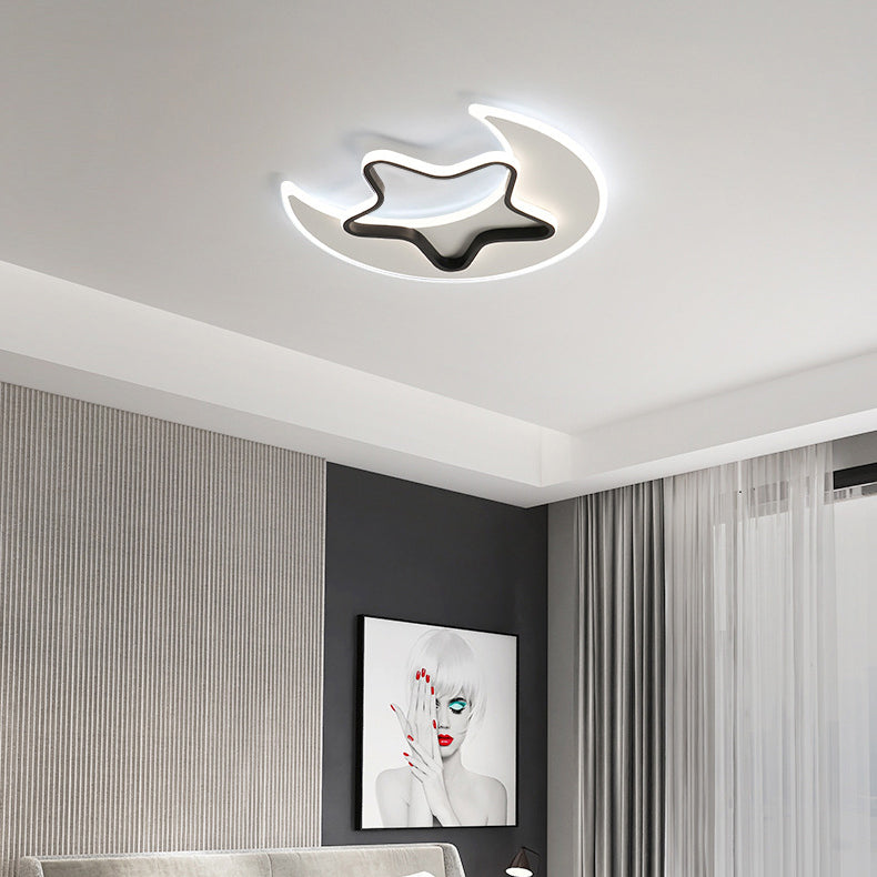 Contemporary Creative Moon Star Iron Acrylic LED Flush Mount Ceiling Light For Bedroom