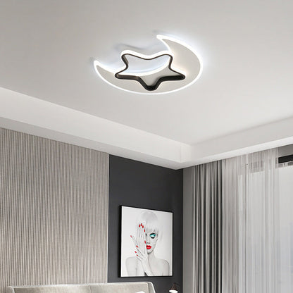 Contemporary Creative Moon Star Iron Acrylic LED Flush Mount Ceiling Light For Bedroom