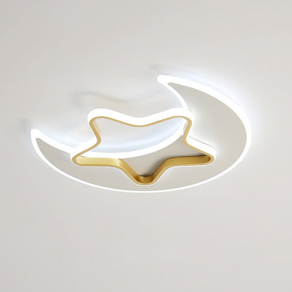 Contemporary Creative Moon Star Iron Acrylic LED Flush Mount Ceiling Light For Bedroom