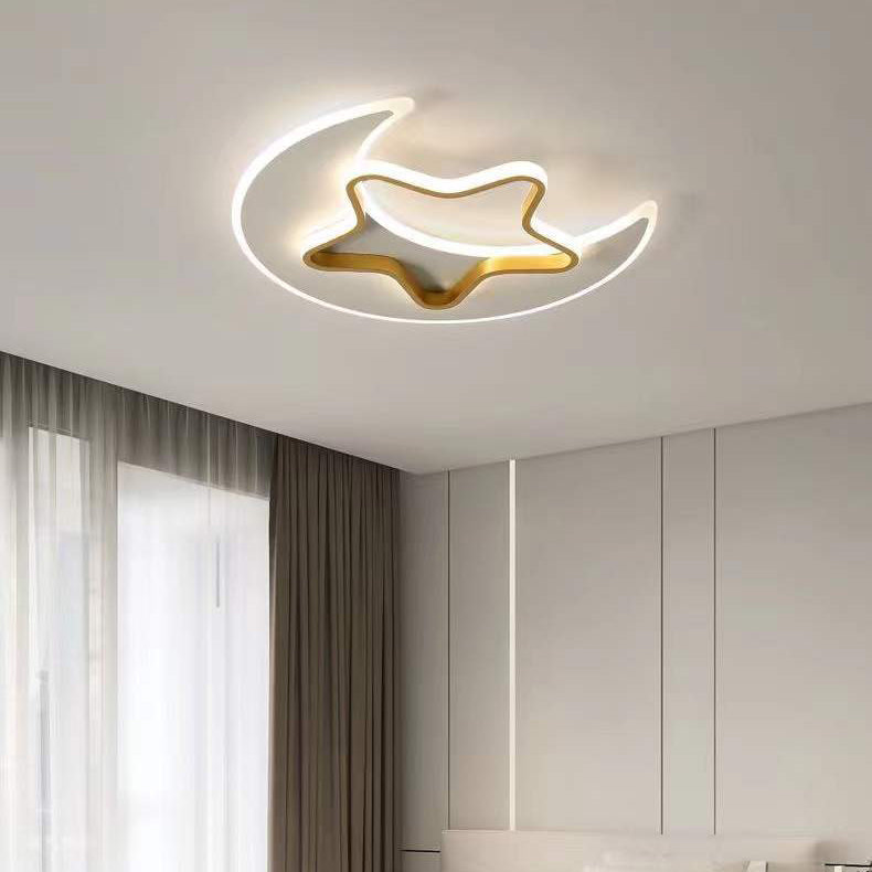 Contemporary Creative Moon Star Iron Acrylic LED Flush Mount Ceiling Light For Bedroom