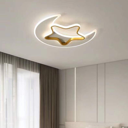 Contemporary Creative Moon Star Iron Acrylic LED Flush Mount Ceiling Light For Bedroom