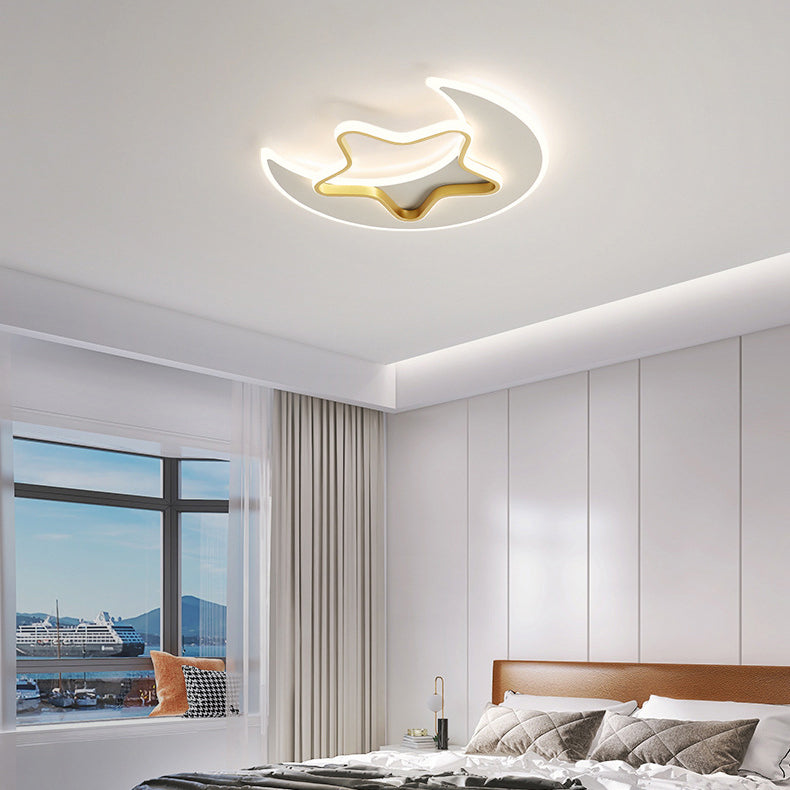 Contemporary Creative Moon Star Iron Acrylic LED Flush Mount Ceiling Light For Bedroom