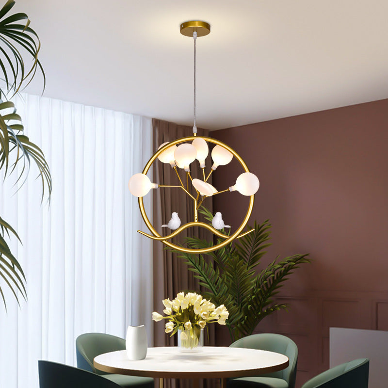 Contemporary Scandinavian Tree Shape Round Iron Acrylic 9-Light Chandelier For Bedroom