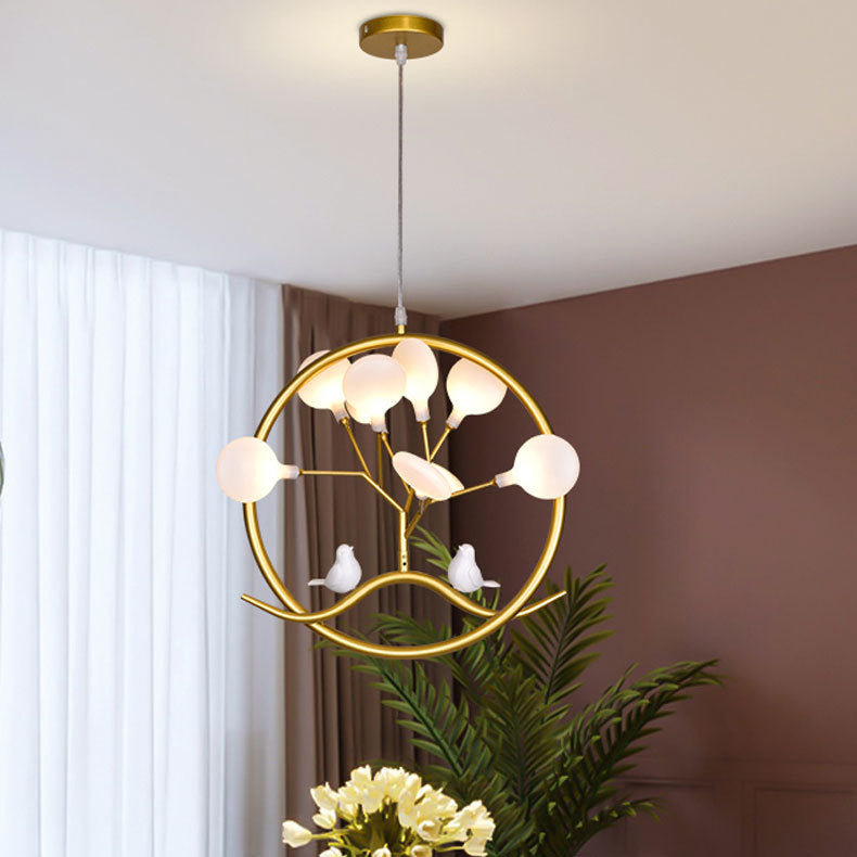 Contemporary Scandinavian Tree Shape Round Iron Acrylic 9-Light Chandelier For Bedroom