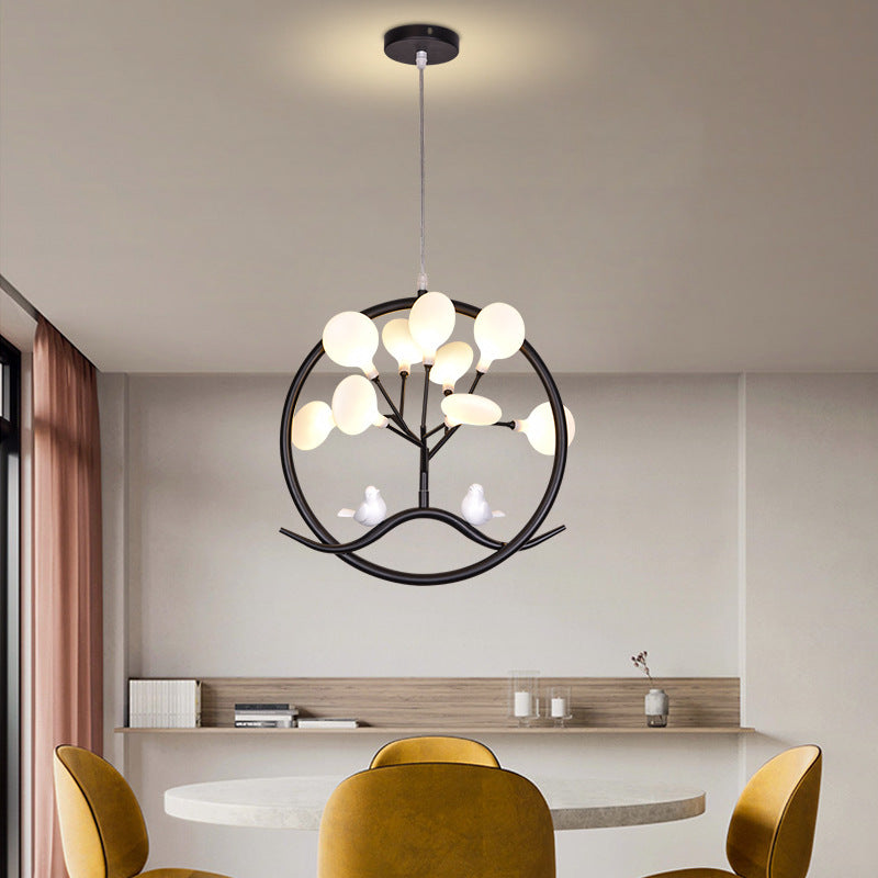 Contemporary Scandinavian Tree Shape Round Iron Acrylic 9-Light Chandelier For Bedroom