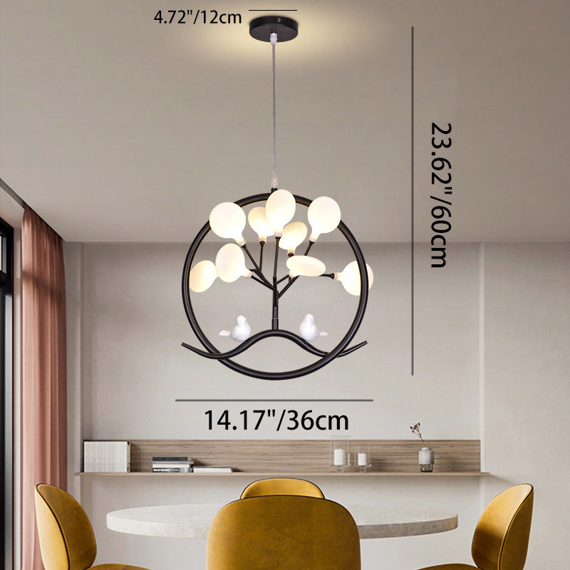 Contemporary Scandinavian Tree Shape Round Iron Acrylic 9-Light Chandelier For Bedroom