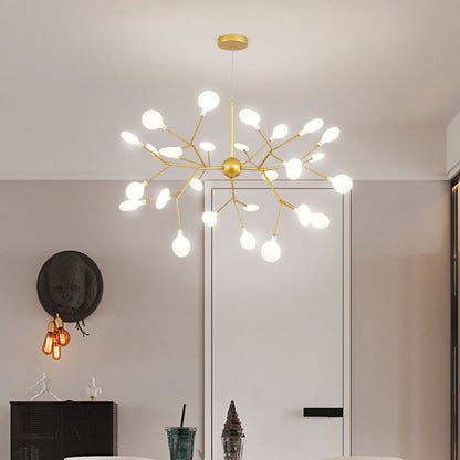 Contemporary Creative Firefly Branch Shape Round Linear Iron Acrylic 9/27 Light Chandelier For Dining Room