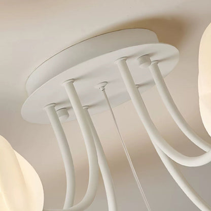 Modern Art Deco Cream Round Rose Iron Rotational Molding 7/11/13 Light Semi-Flush Mount Ceiling Light For Bedroom