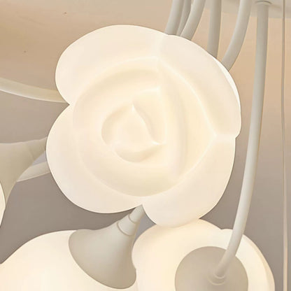 Modern Art Deco Cream Round Rose Iron Rotational Molding 7/11/13 Light Semi-Flush Mount Ceiling Light For Bedroom
