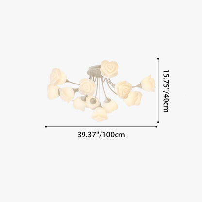 Modern Art Deco Cream Round Rose Iron Rotational Molding 7/11/13 Light Semi-Flush Mount Ceiling Light For Bedroom