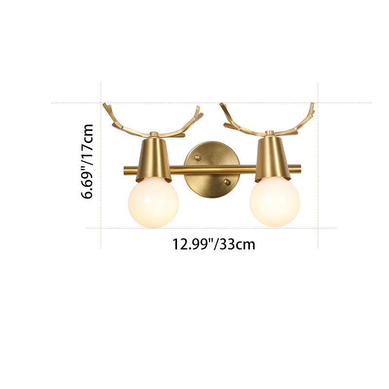 Contemporary Creative Antler Round Prism Copper Glass 2/3 Light Wall Sconce Lamp For Bathroom