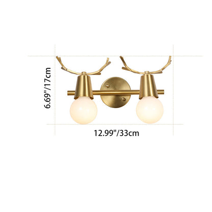 Contemporary Creative Antler Round Prism Copper Glass 2/3 Light Wall Sconce Lamp For Bathroom