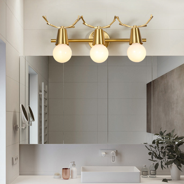 Contemporary Creative Antler Round Prism Copper Glass 2/3 Light Wall Sconce Lamp For Bathroom