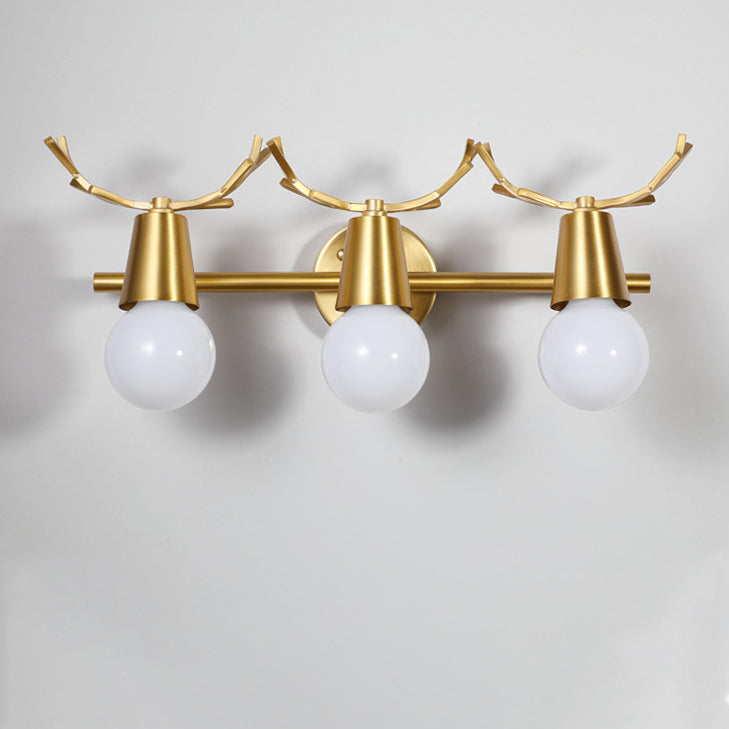 Contemporary Creative Antler Round Prism Copper Glass 2/3 Light Wall Sconce Lamp For Bathroom