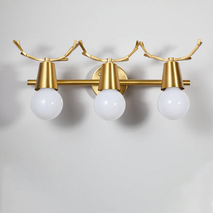 Contemporary Creative Antler Round Prism Copper Glass 2/3 Light Wall Sconce Lamp For Bathroom