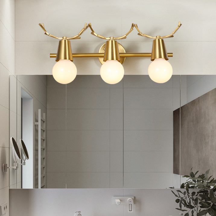 Contemporary Creative Antler Round Prism Copper Glass 2/3 Light Wall Sconce Lamp For Bathroom